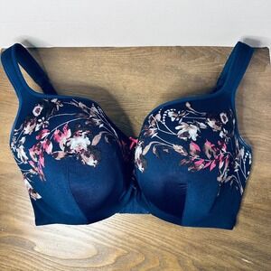 NEW Cacique 40H Lighly Lined Balconette Floral Print Bra Navy Adjustable Straps